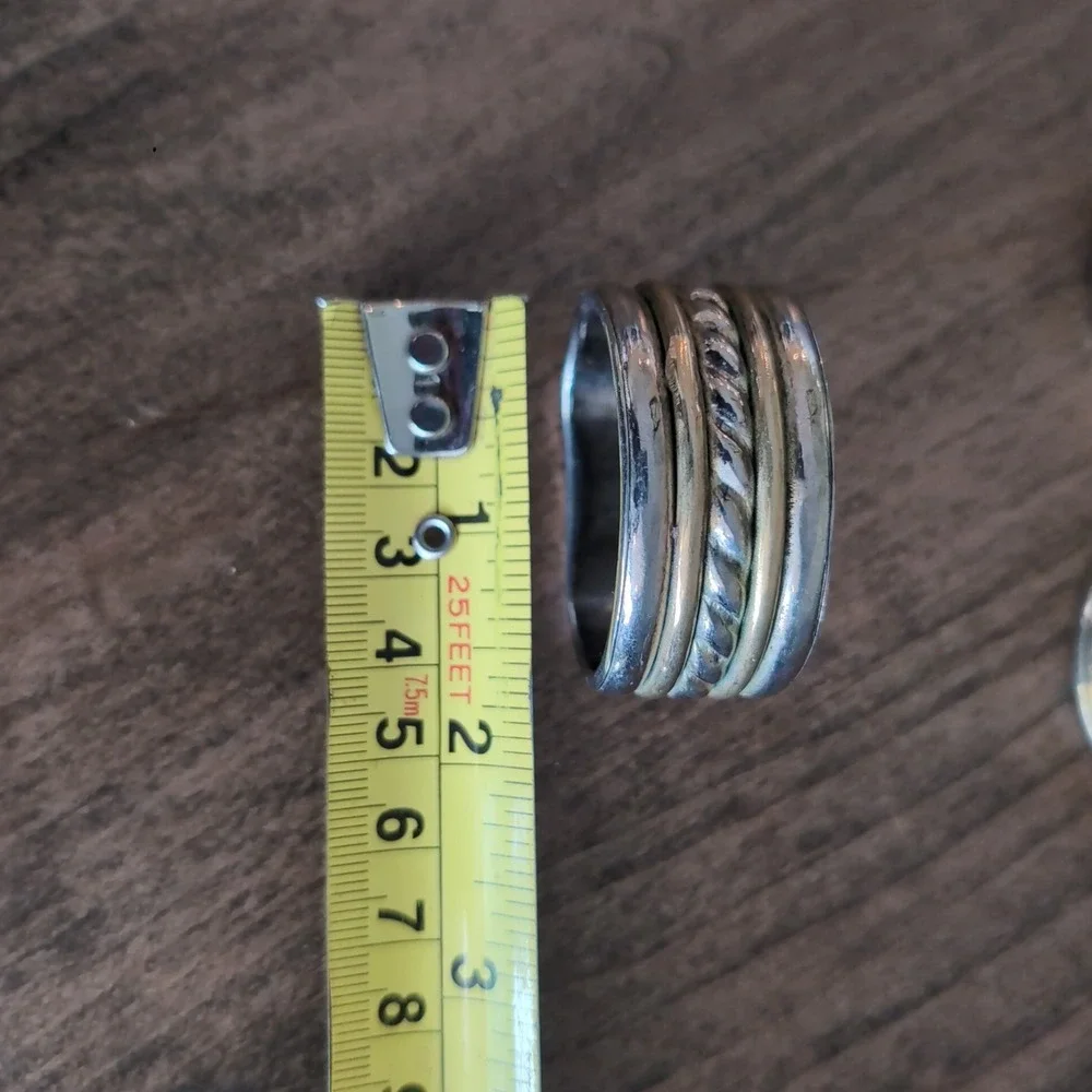 10 Vintage Silver Gold Tone Napkin Rings Set Heavy Metal Rope Twist Design